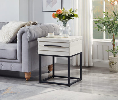 Celestial Contemporary Storage End Table - White Wood Metal