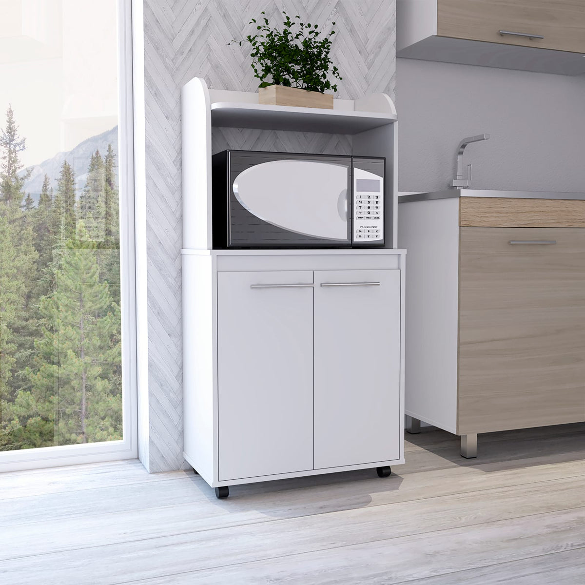 Rockford Kitchen Cart - White Open Shelf Cabinet