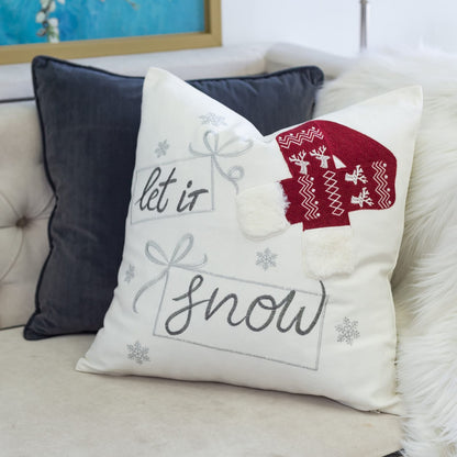 Red Polyester Let It Snow Throw Pillow 20x20 Inch