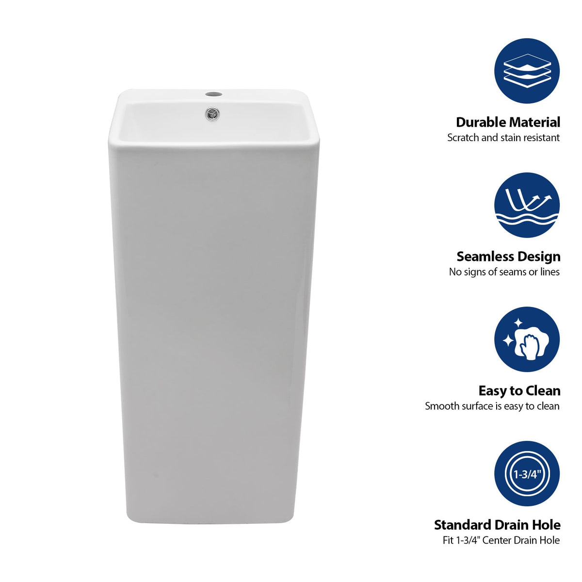 16" White Ceramic Pedestal Sink - Space-Saving Bathroom Basin