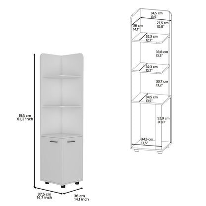 White Particle Board Corner Bathroom Cabinet with Shelves and Doors for Living Room