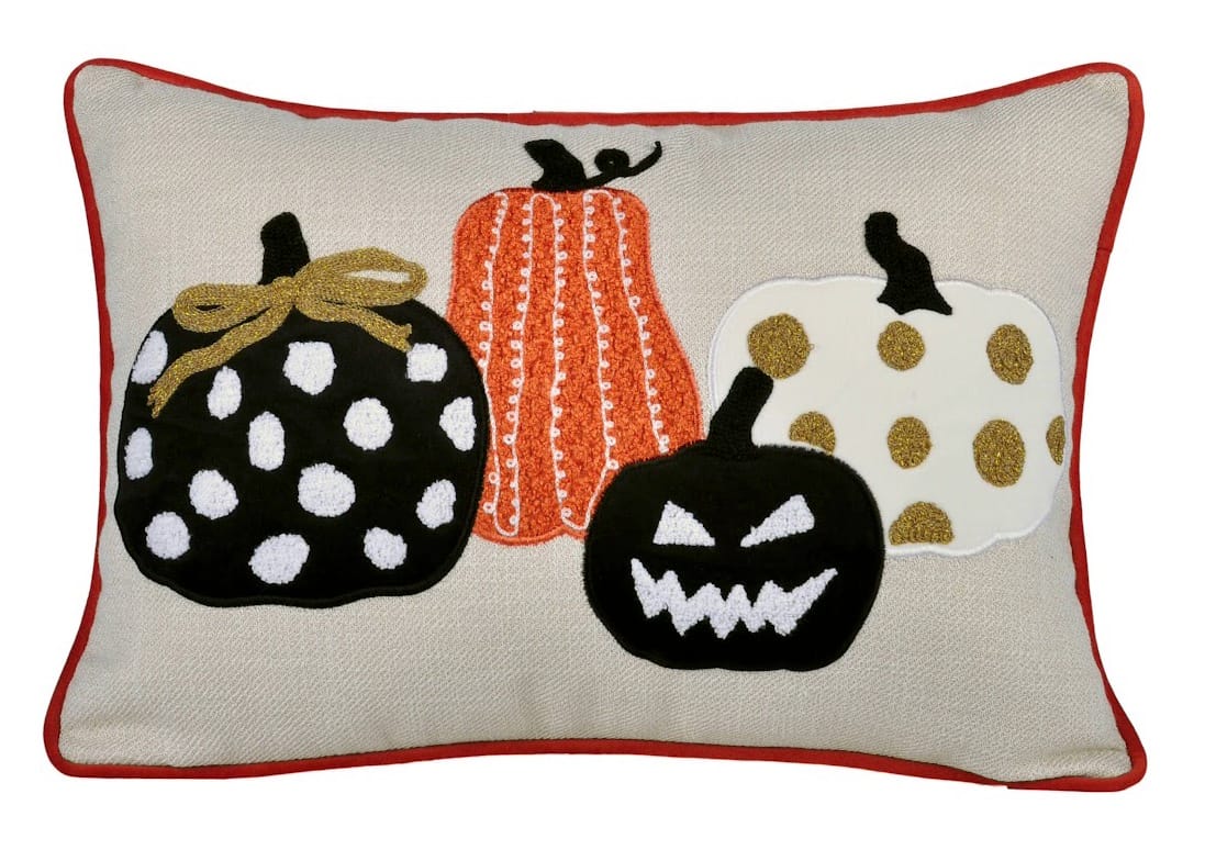 Whimsical Pumpkin Embroidered Throw Pillow for Halloween Decor