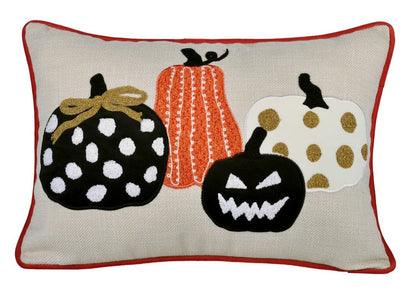 Whimsical Pumpkin Embroidered Throw Pillow for Halloween Decor