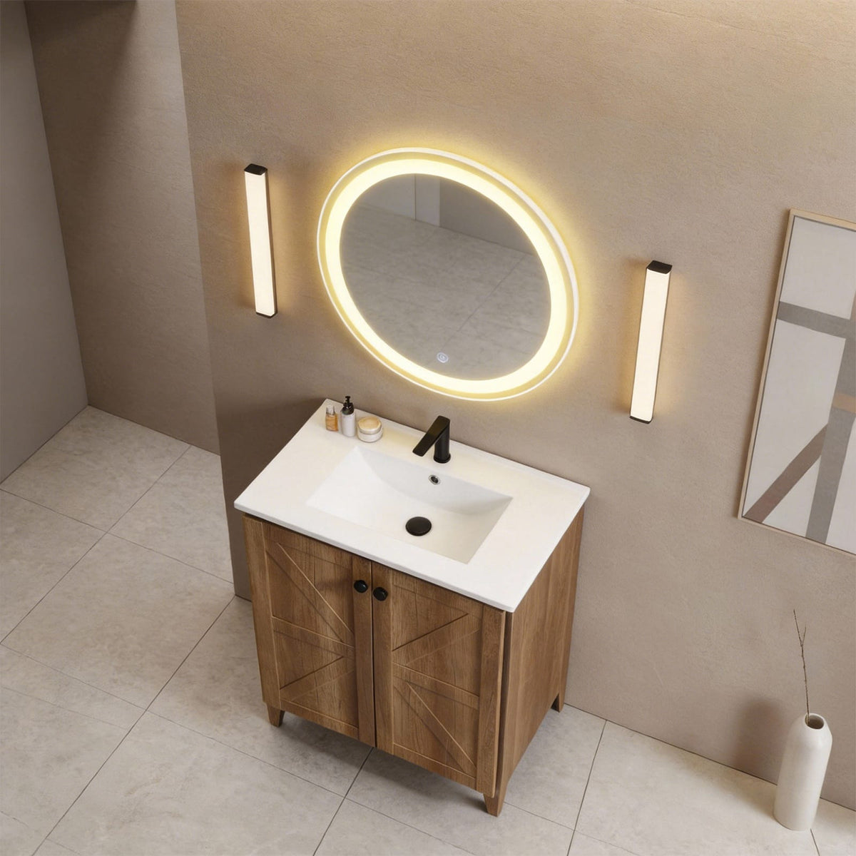 30 Inch Golden Oak Foldable Bathroom Vanity Cabinet