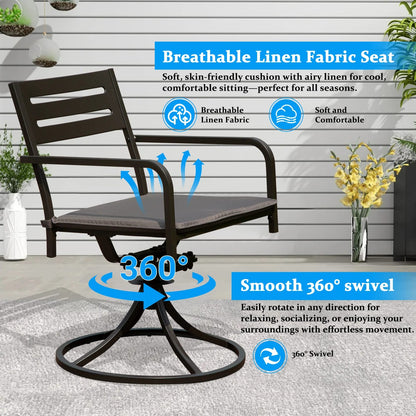 Set of 2 Black Metal Swivel Patio Chairs Outdoor Dining Furniture