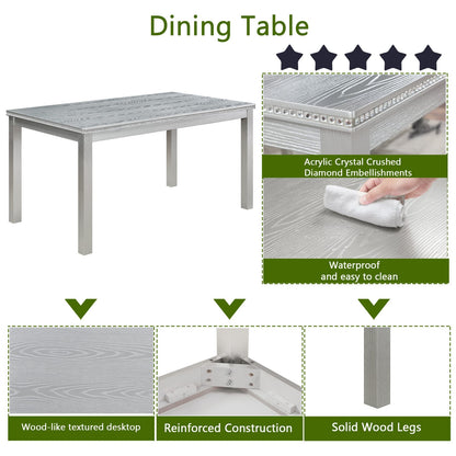 6-Piece Wooden Dining Table Set - Silver Grey, Seats 6