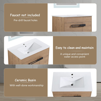 2-Door Imitative Oak Bathroom Vanity - Freestanding Storage