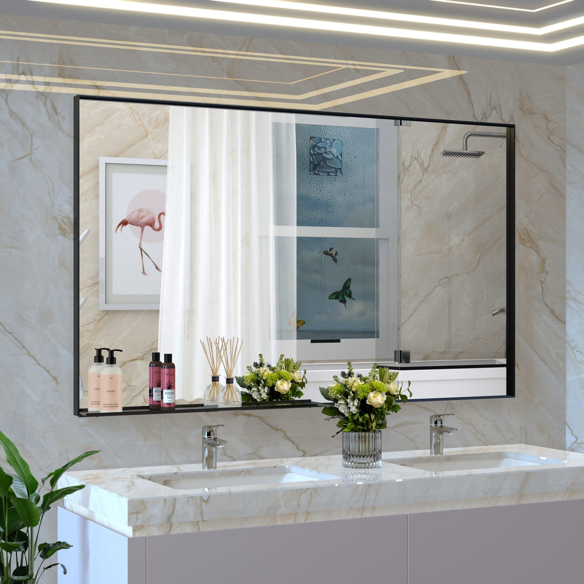 60x36" Oversized Bathroom Mirror - Black Aluminum Frame