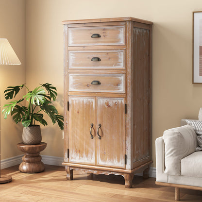Rustic Wooden Storage Cabinet - 3 Drawers, Natural Wood for Living Room