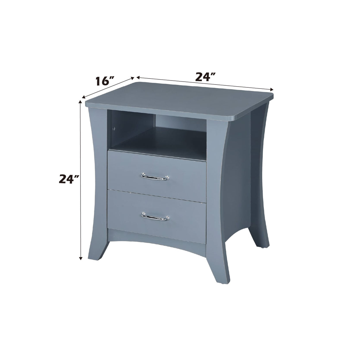 Gray Rectangular Nightstand with Storage Drawers