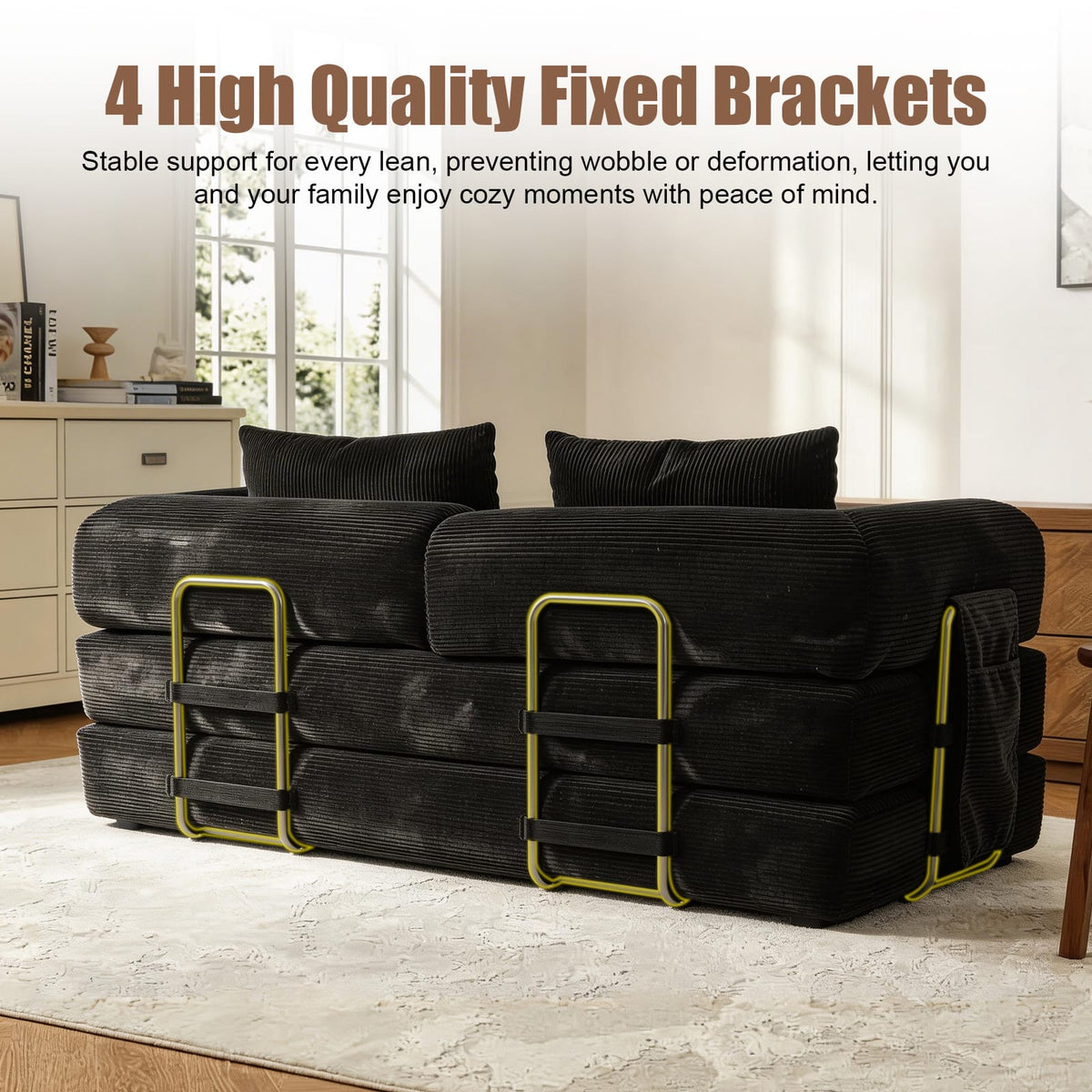 78 Inch Black Corduroy Sofa Bed - Converts to Bed for Living Room