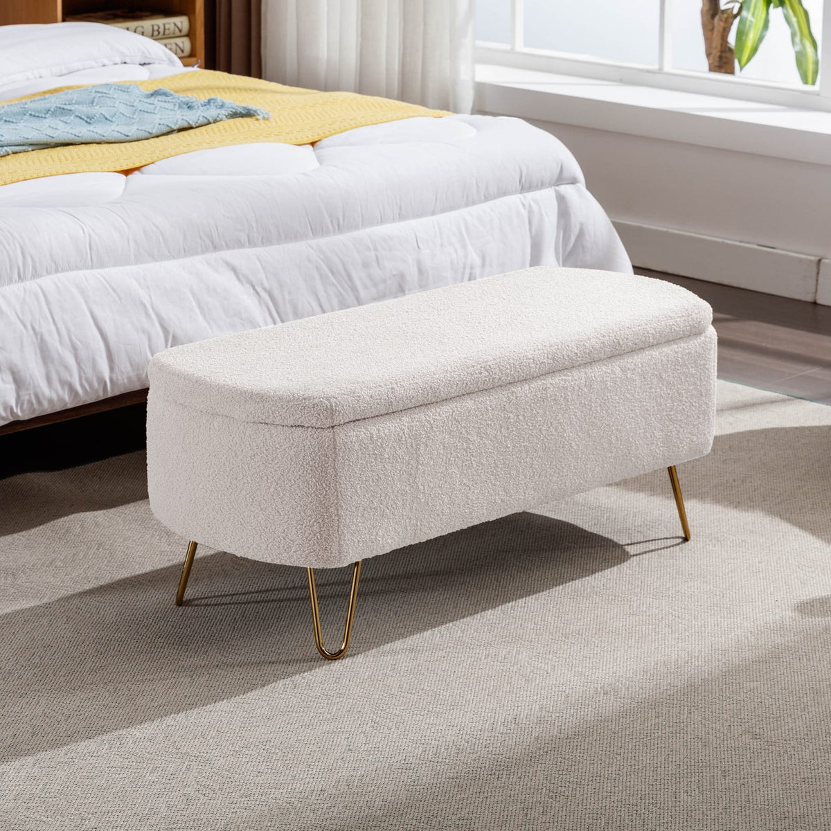 Ivory White Storage Bench - End of Bed Ottoman