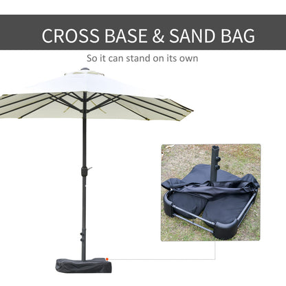Beige 15 Foot Steel Patio Umbrella for Poolside Garden Shade