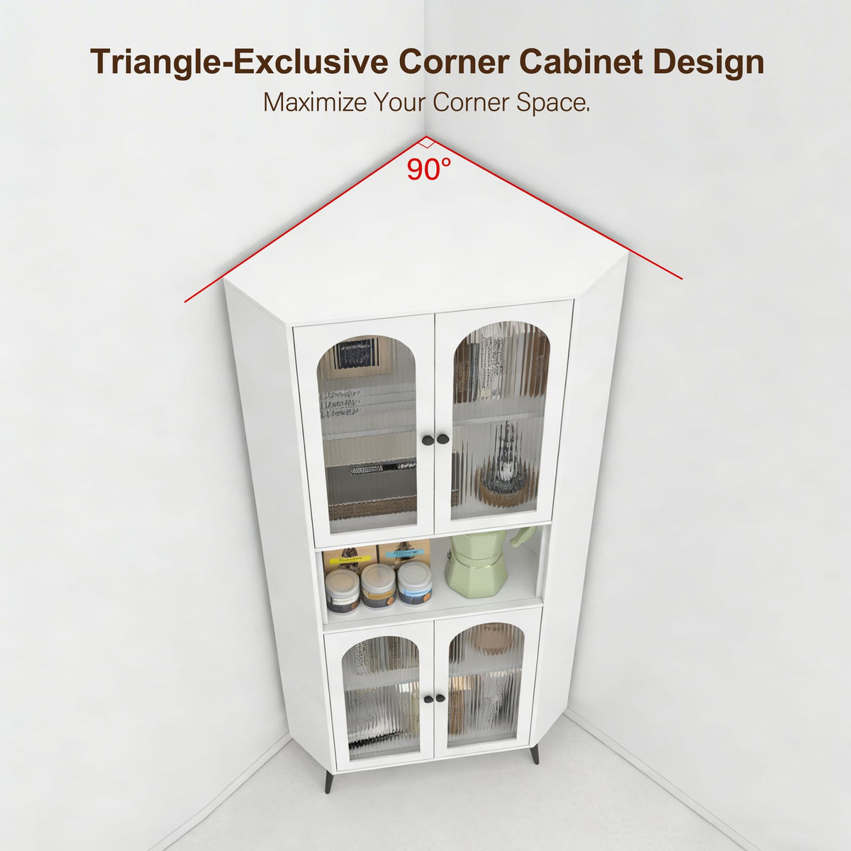 73" White Steel Corner Cabinet - Adjustable Shelves Storage for Living Room
