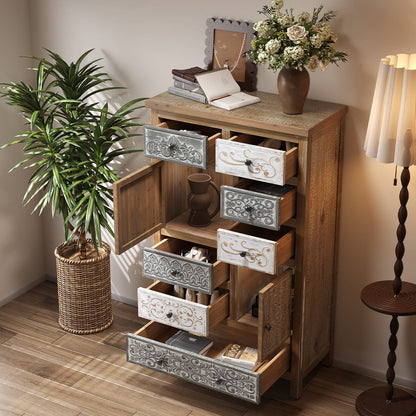 Colorful Vintage Accent Cabinet - 7 Drawers, Rustic Storage Chest for Living Room
