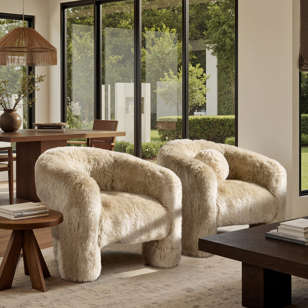 Avalon Sheepskin Accent Chair - Natural Blonde Fur, 35" for Living Room