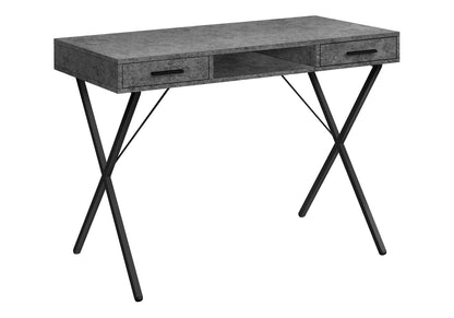 Grey Stone-Look Computer Desk with Storage Drawers for Home Office