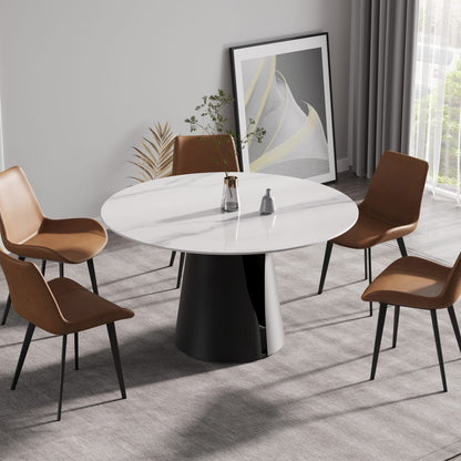 53.15" Modern Artificial Stone Round Dining Table - Black Base