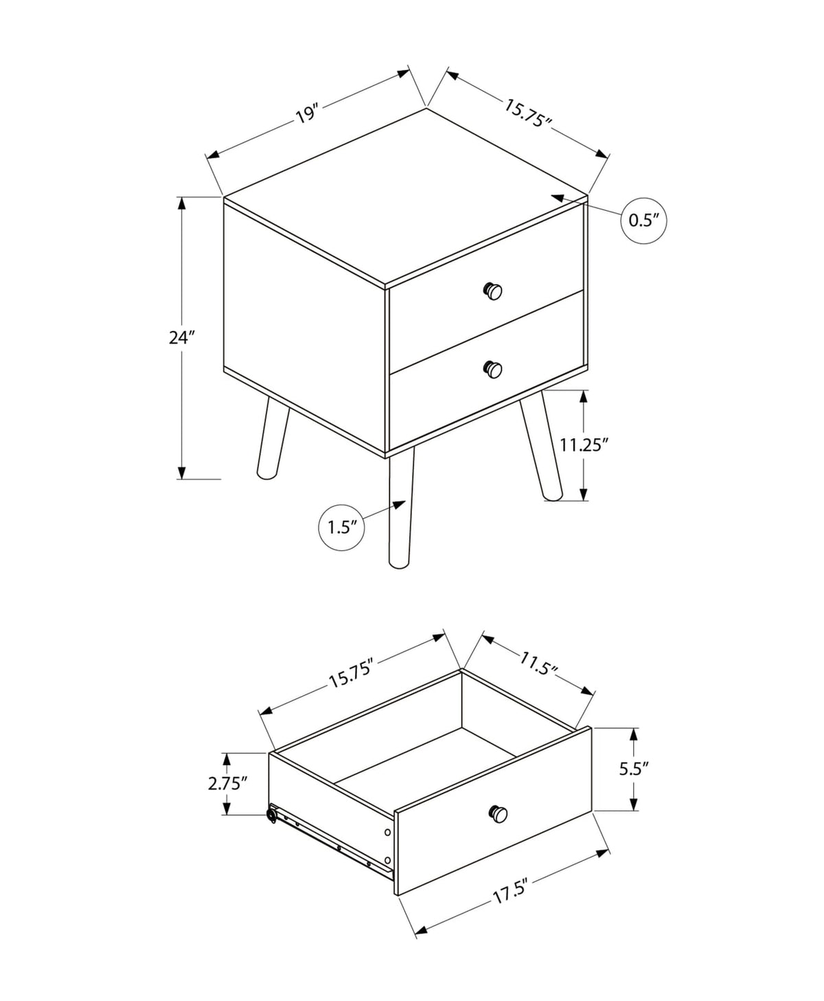 White Laminate Accent Table - Storage Drawer End Table