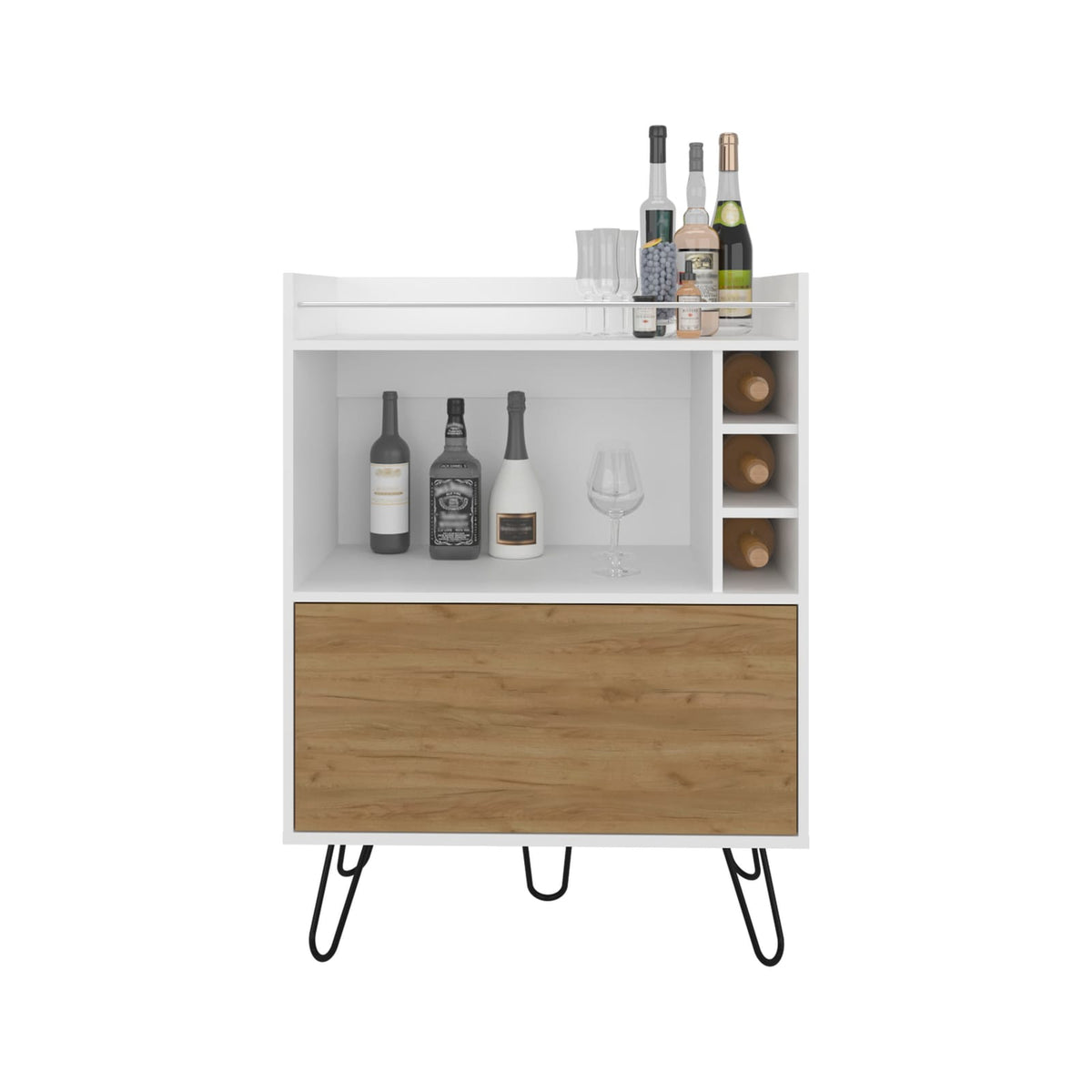 White Engineered Wood Bar Cabinet with 4 Shelves for Home Storage for Living Room