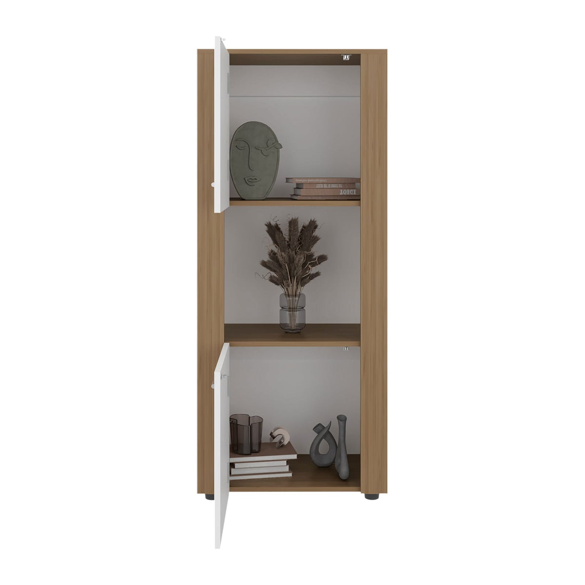 Natural Oak Vertical Storage Cabinet - 3 Shelves for Living Room
