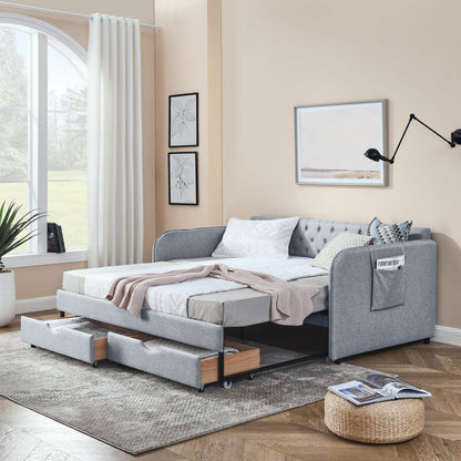 Grey Linen Daybed with Trundle - Twin to King Size