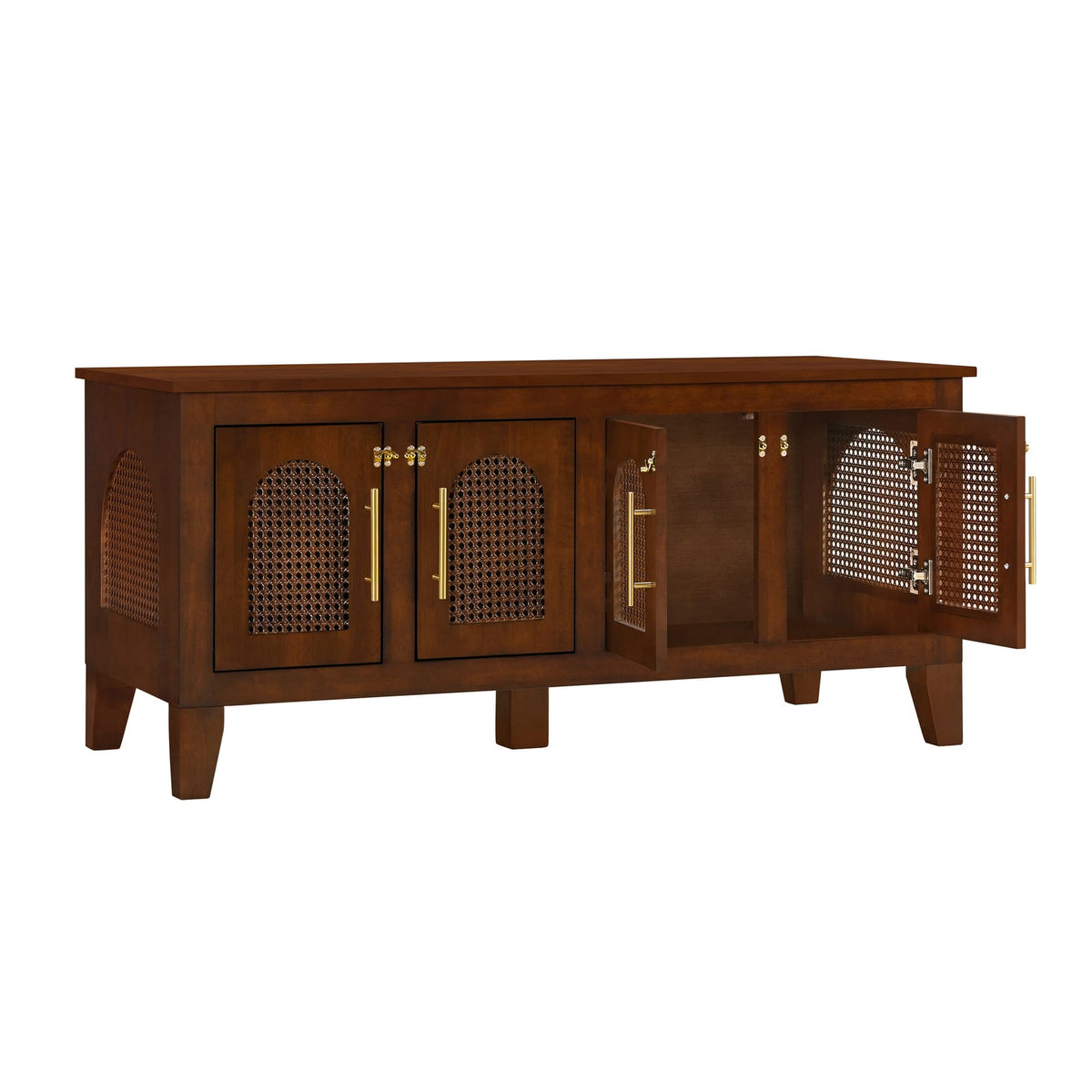 Walnut Rattan Dog Crate Cabinet Stylish Pet Furniture