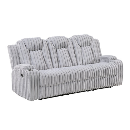 Light Gray Double Reclining Sofa - Corduroy Comfort & Storage