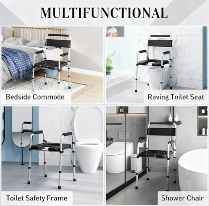 Black Adjustable Bedside Commode Chair - 331 lb Capacity