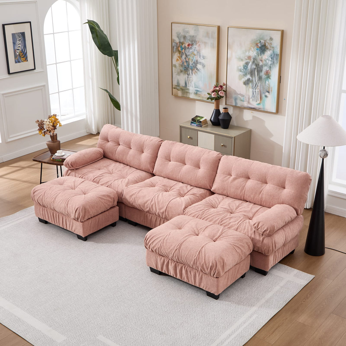 U-Shaped Sectional Sofa - Pink Cloud Comfort, 5 Seat