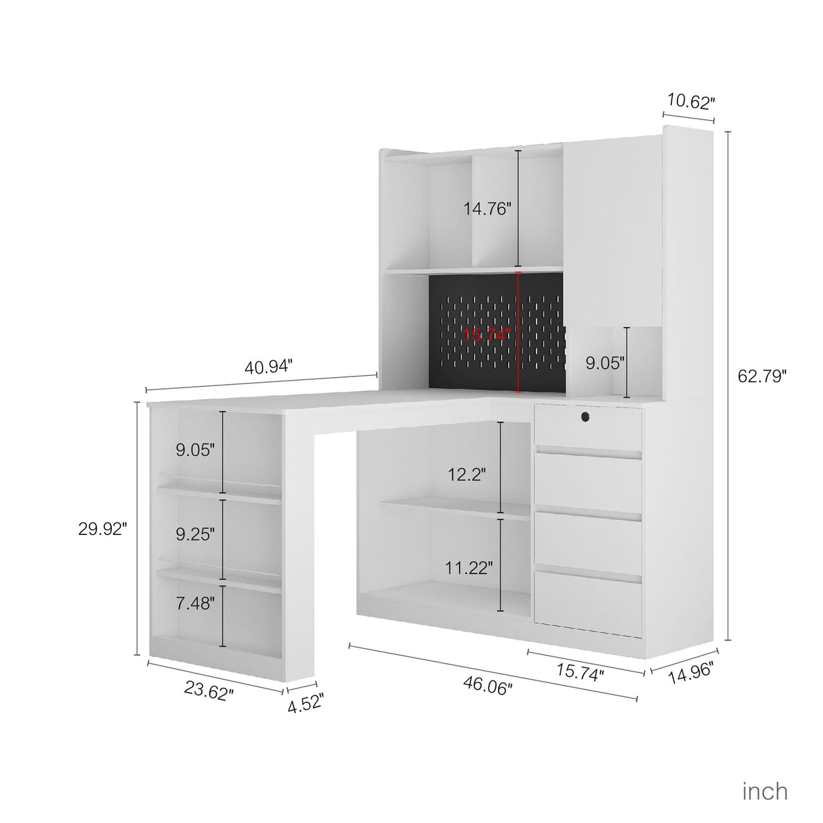 L-Shaped Desk with Charger - White Corner Office Desk