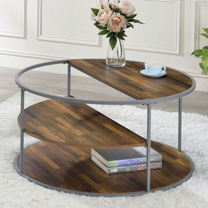 Gray Walnut Industrial Coffee Table with Shelves