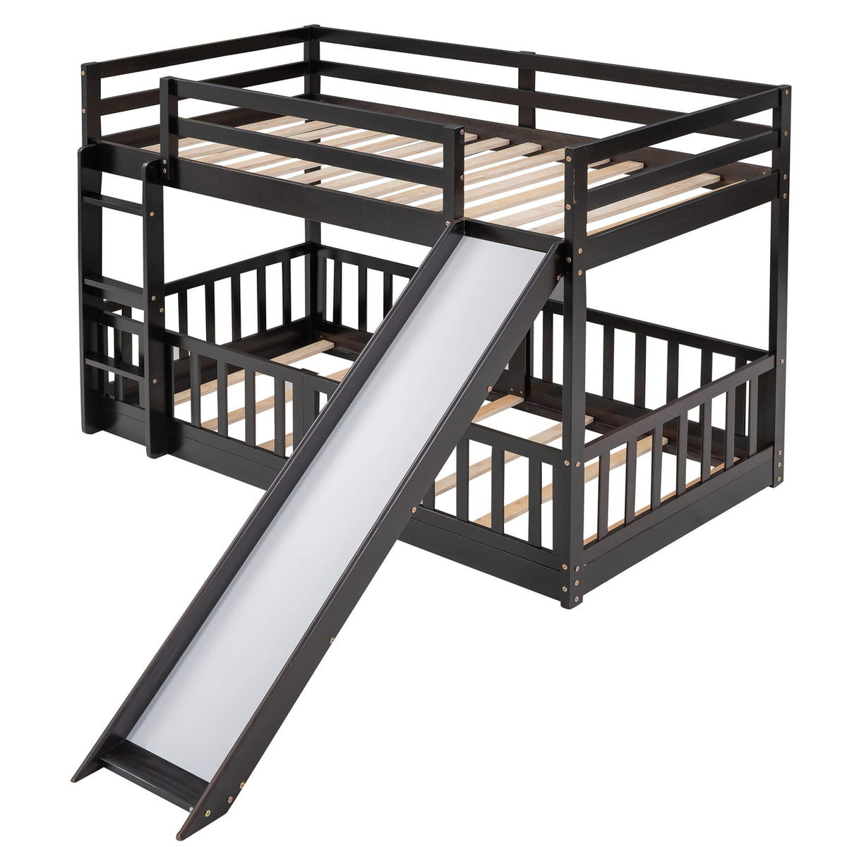 Twin Over Twin Bunk Bed Espresso Solid Wood Frame for Bedroom