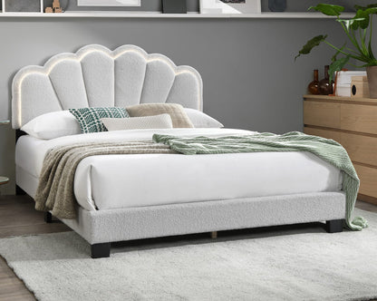 Queen Size Wool Bed Frame White Floral Headboard