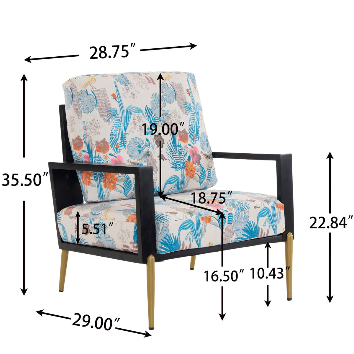 Antique Blue Velvet Accent Chair - Reading Chair for Living Room Bedroom