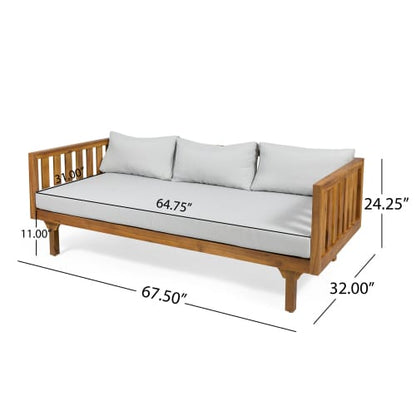 Light Gray Acacia Wood Patio Daybed & Coffee Table Set - 3 Seater Outdoor Furniture