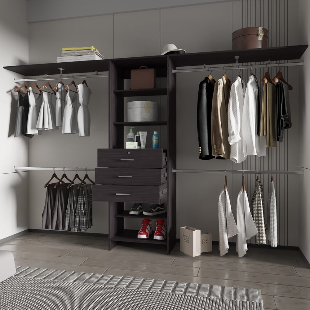 Black & Dark Walnut Dresser - 15.7" W x 118.1" D x 73.6" H for Bedroom