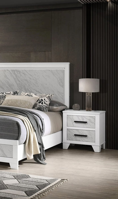 White Bedside Cabinet - 2 Drawers Contemporary Nightstand for Bedroom