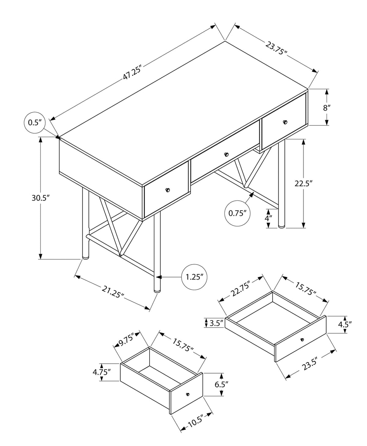 Walnut Computer Desk with Storage Drawers - 48" L