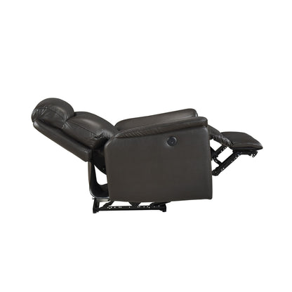 Dark Brown Power Recliner - Luxurious Leather Charging Ports for Living Room