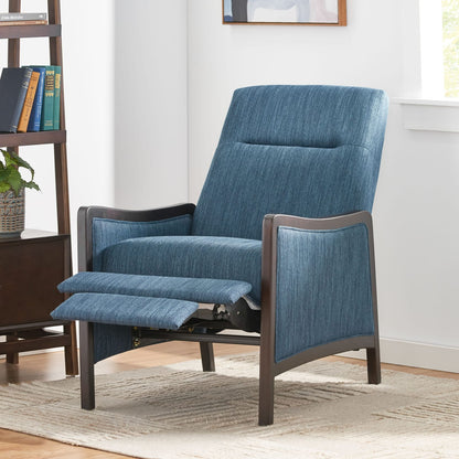 Navy Blue Fabric Recliner Mid-Century Modern Style - Pushback Sofa