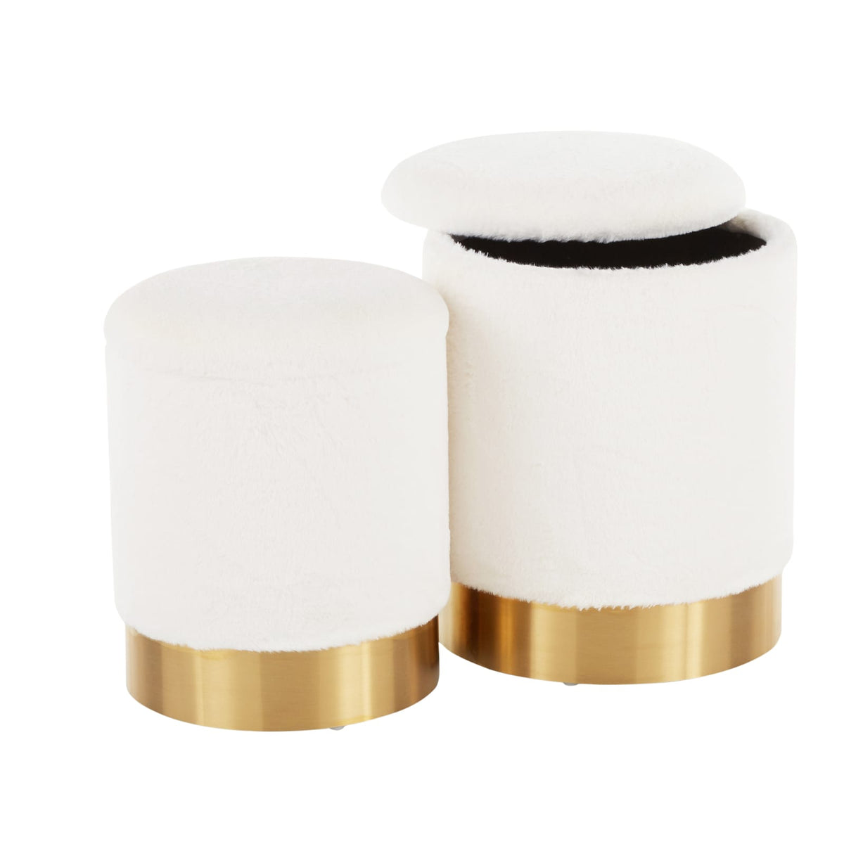 Cream Fabric Nesting Ottomans with Gold Base - Set of 2 for Living Room
