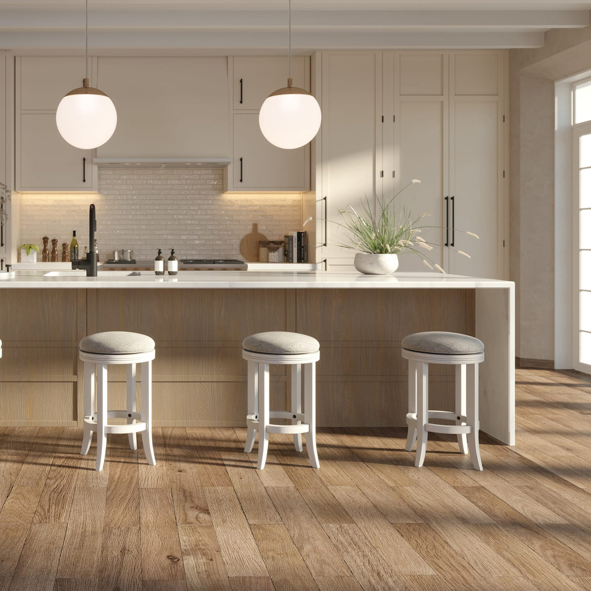 White Counter Height Barstool - Comfortable Swivel Seat