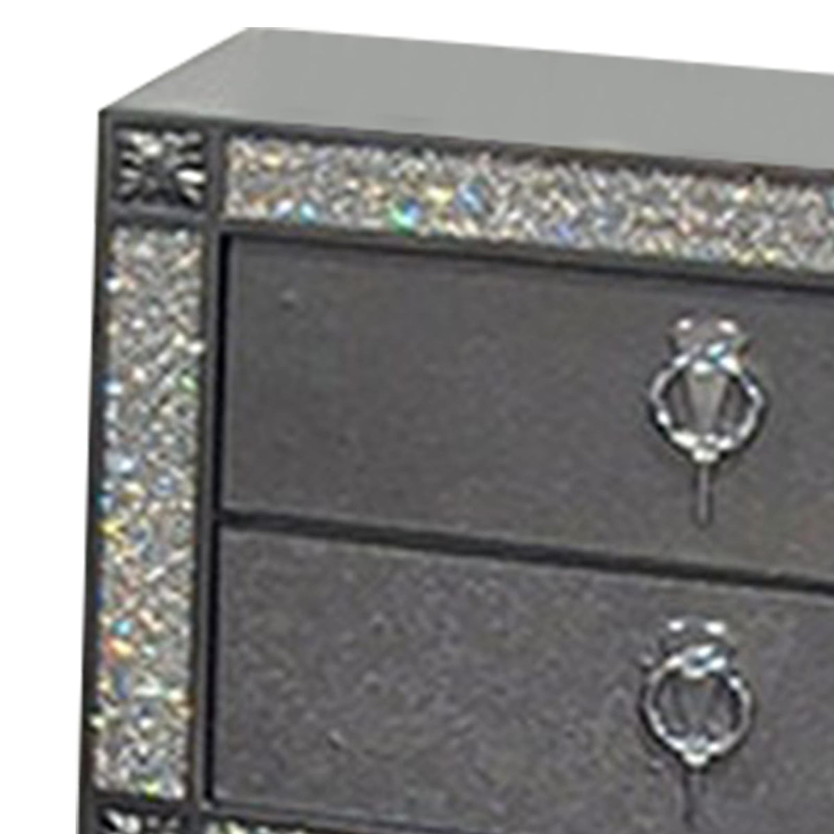 Gray Wood Metal Nightstand with 2 Drawers