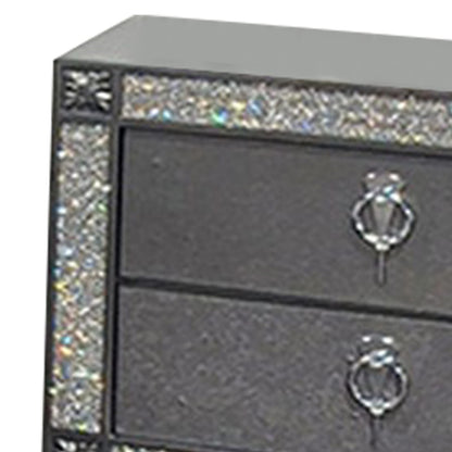 Gray Wood Metal Nightstand with 2 Drawers
