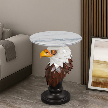 Brown Antique White Resin Eagle Accent Table for Rustic Living Room Decor