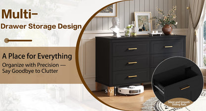 6-Drawer Black Dresser - Bedroom Storage Cabinet