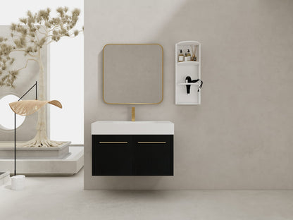 Modern Black Chestnut Bathroom Vanity with Storage Rack Plywood