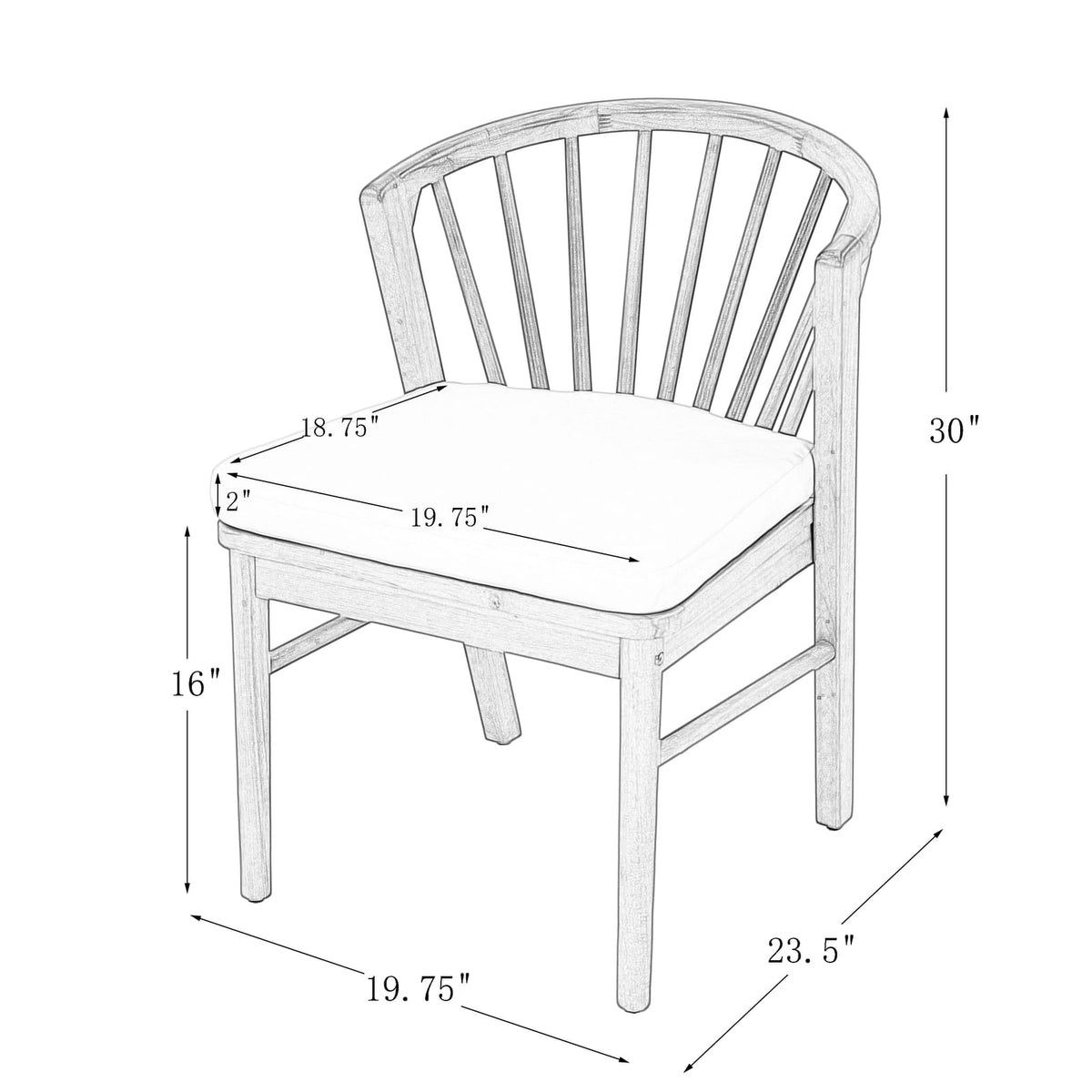 Light White Acacia Wood Patio Dining Chairs Set of 2