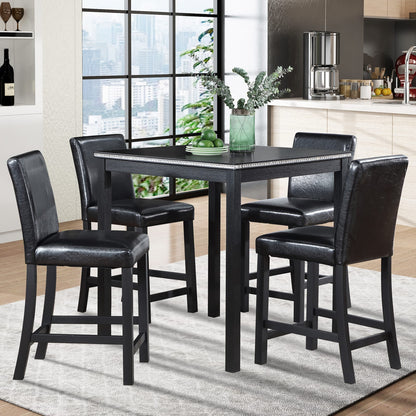 Black Square Dining Table Set - 4 Chairs